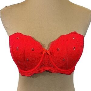 VS Dream Angles Bra Size 32DD Demi Lace Rhinestone Underwire Strapless